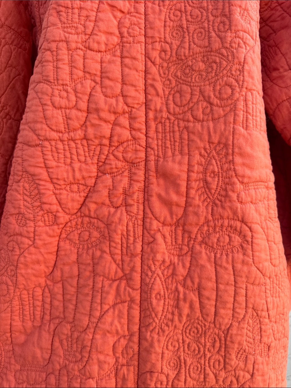 Jungalow Peking Hamsa Quilted Coat Coral Size M/L - Picture 9 of 12